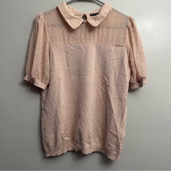 Adrianna Papell Tops - 5/$20 Adrianna Papell Blush Sheer Polka Dot Blouse